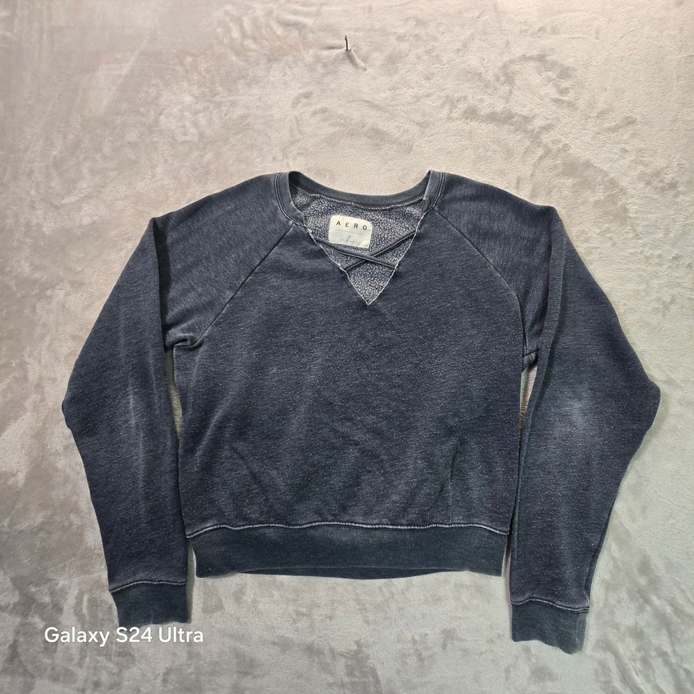 Aero Womens Charcoal Gray Criss Cross Neck Raglan Sweatshirt Large 7590